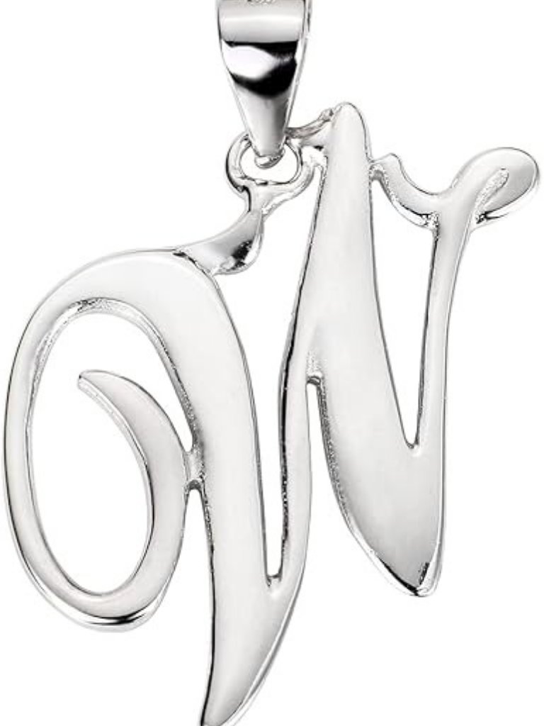 Letter W Sterling Silver Classic Script Initial Pendant